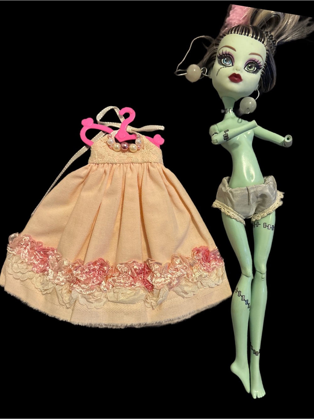 “Dolly Couture” Fashion Dress  - Pink Cotton & Lace ( no doll)